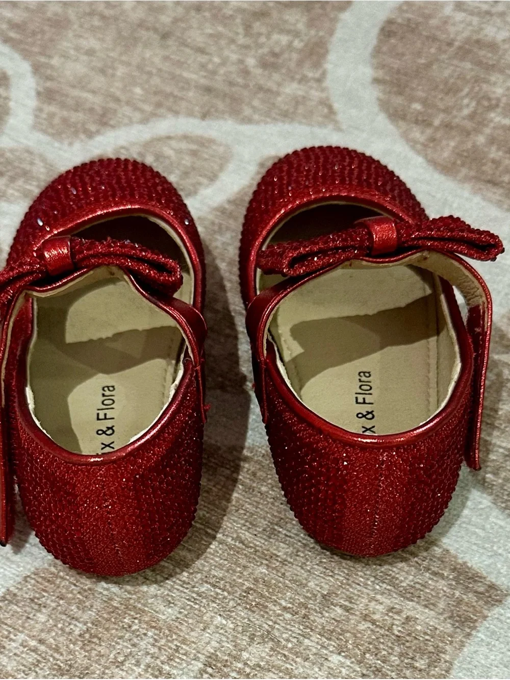 Felix & Flora Kids' Sparkle Red Bow Mary Jane Shoes